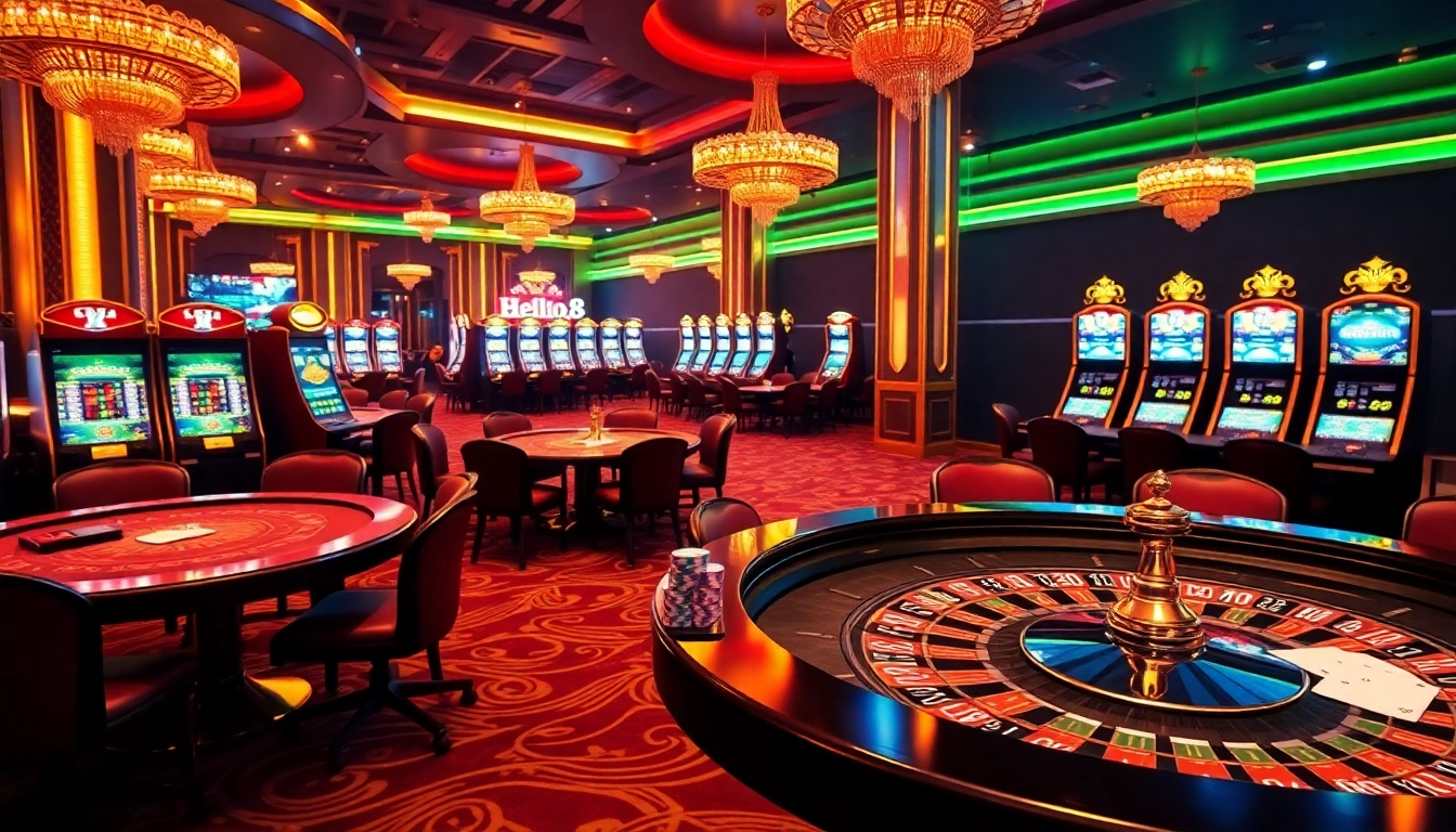 Experience the thrill of gambling at Hello88 with vibrant casino tables and exciting slot machines.