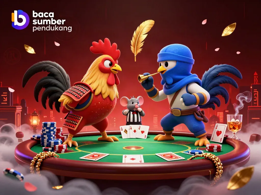 Baca sumber pendukung sambil menyaksikan duel antara dua ayam jantan dalam poker yang mendebarkan.