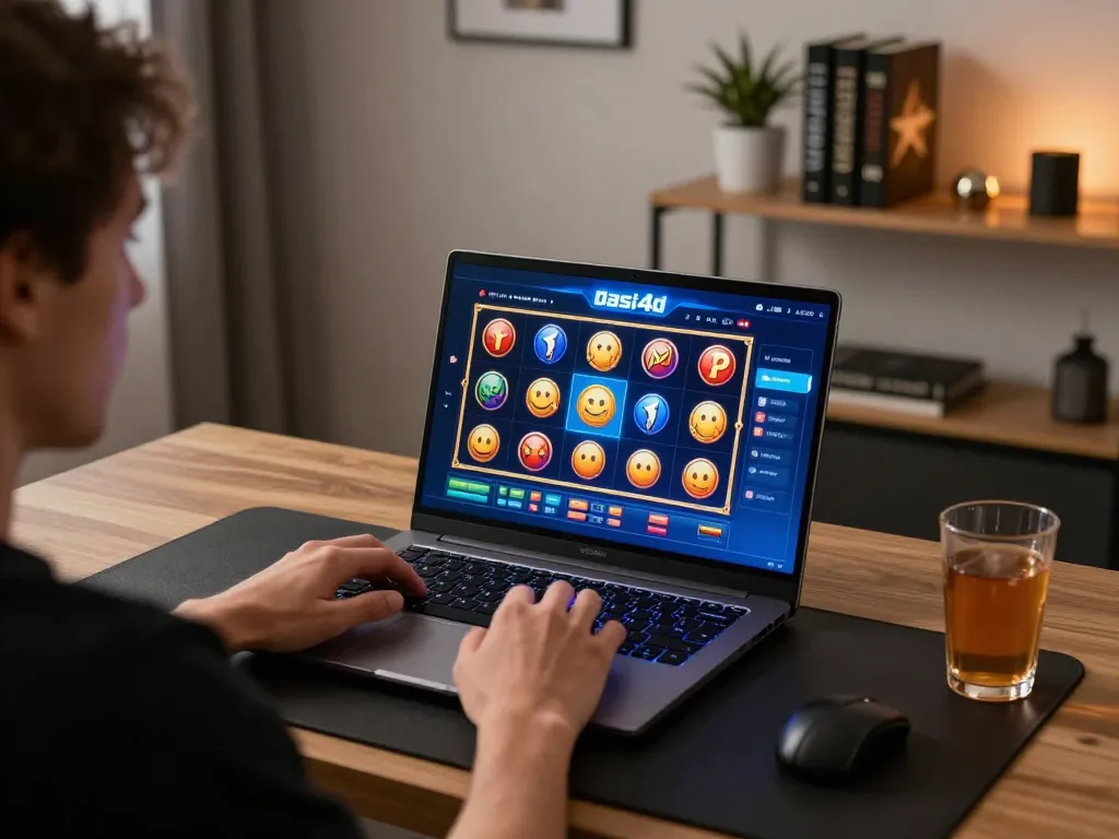 Pemain terlibat dalam sesi permainan slot dasi4d, fokus pada antarmuka taruhan online