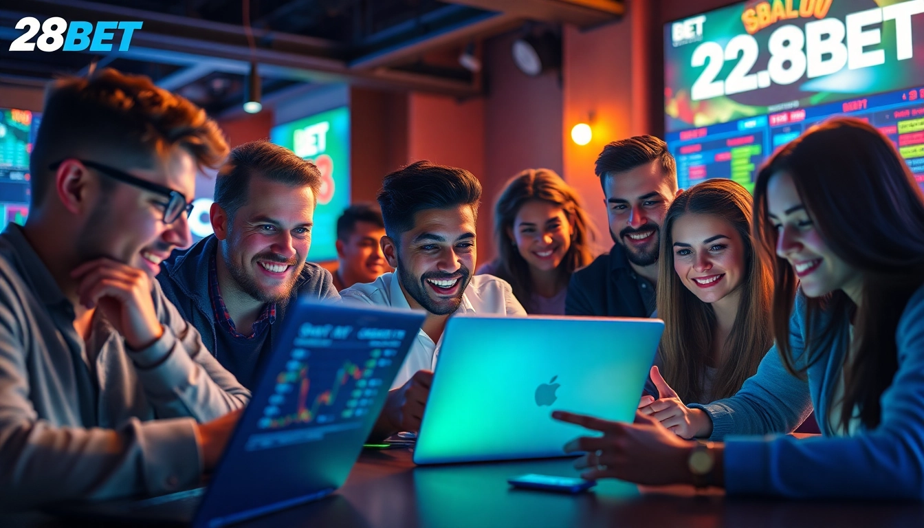 Exciting online betting scene showcasing 28BET with diverse users engaged in sports and casino games.