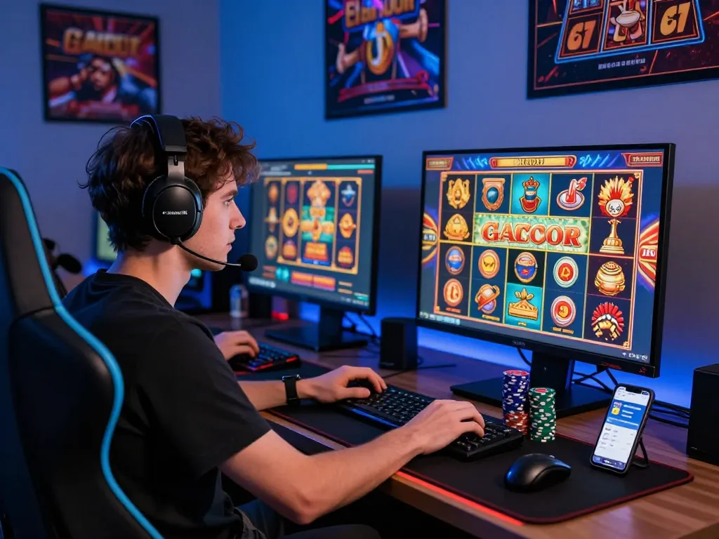 Player engaged with slot gacor hari ini game at a modern gaming setup.