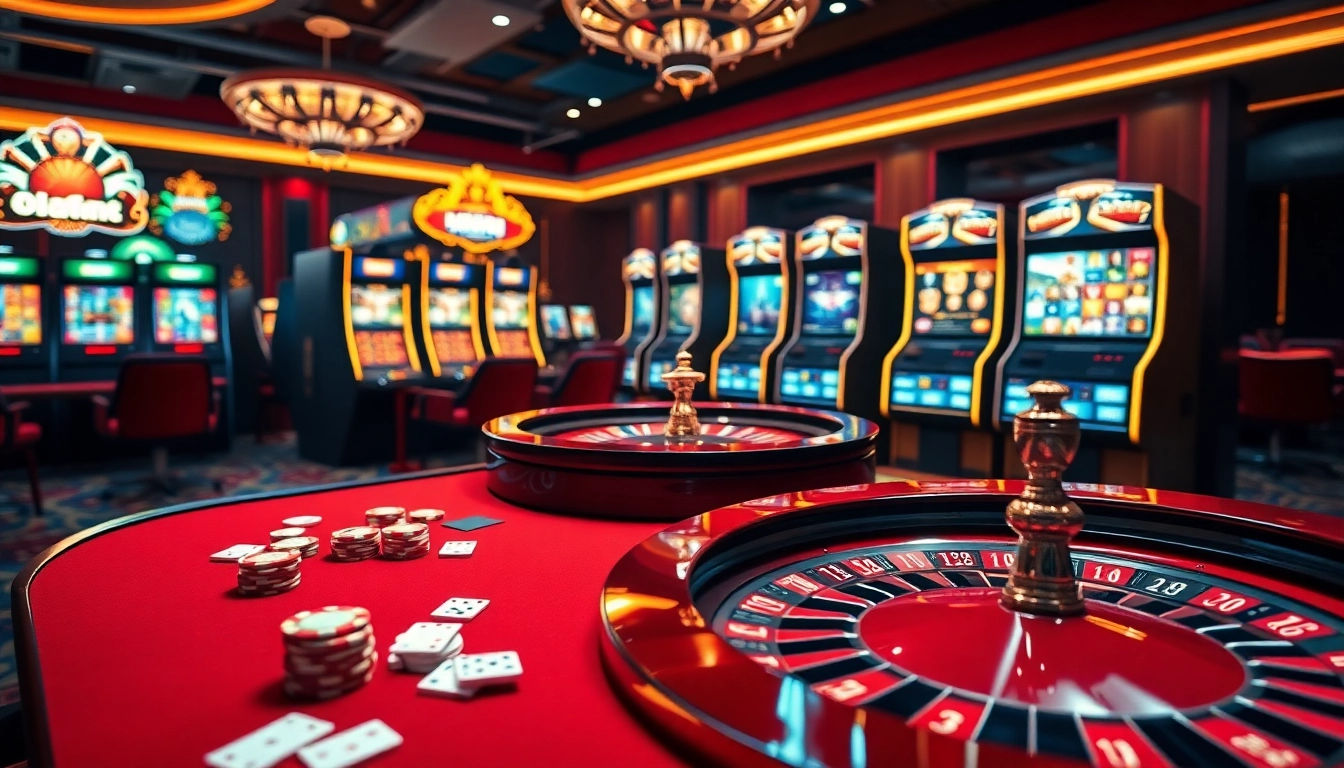 Feeling the thrill of gambling at Link NK88 with an elegant casino backdrop and vibrant gaming action.