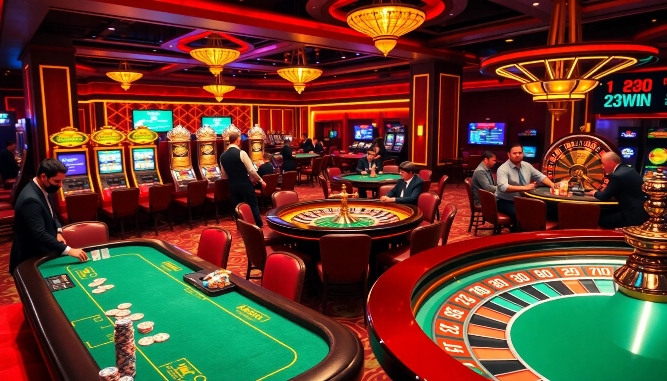Engage with a luxurious casino experience showcasing 23win com, featuring vibrant games and professional ambiance.
