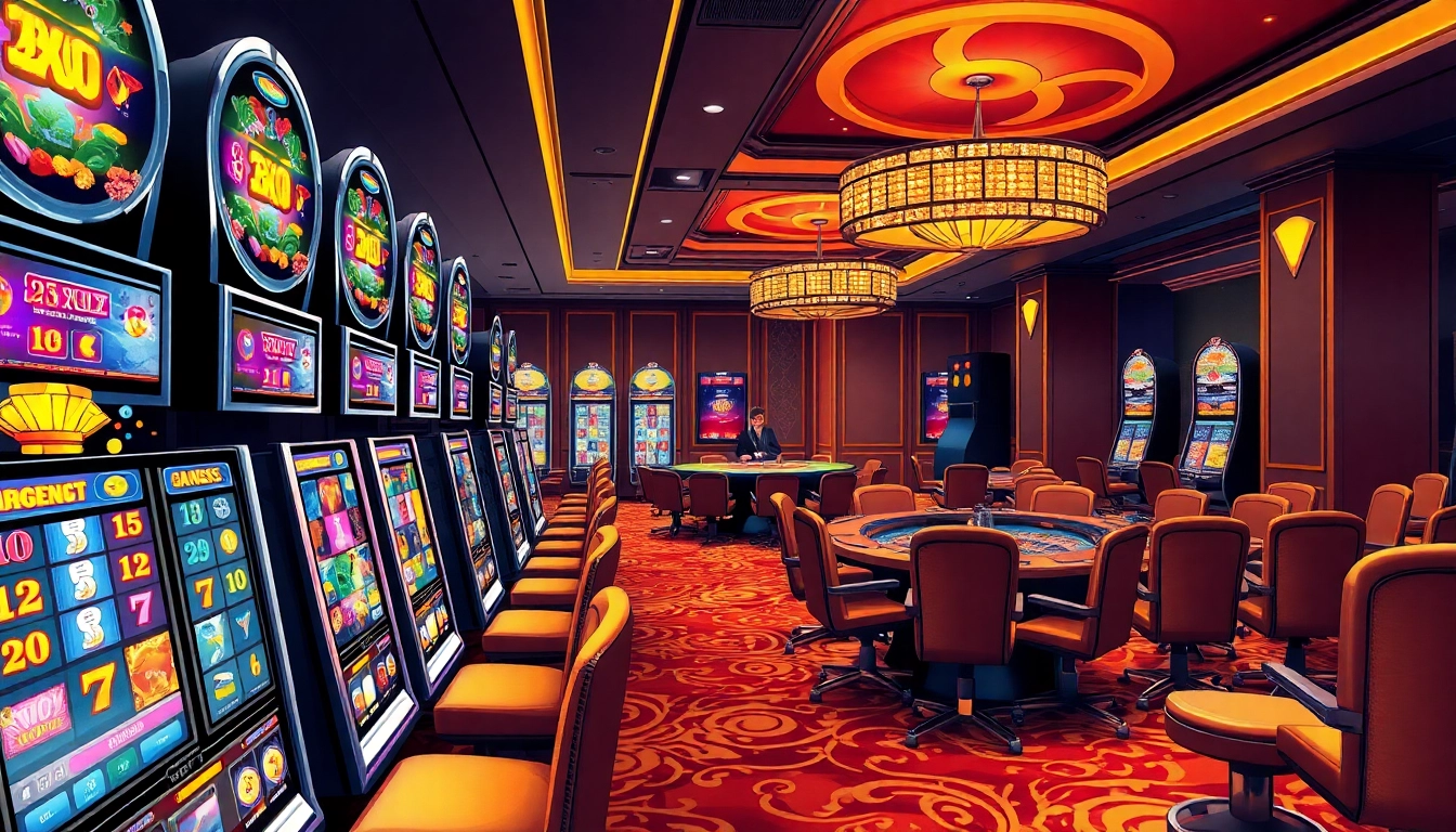 Experience the thrill of Bro138 with vibrant slot machines and luxurious casino ambiance.