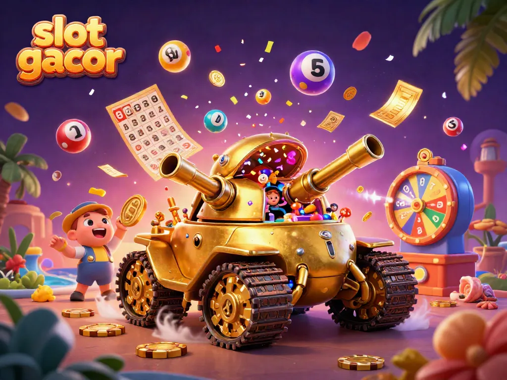 Permainan slot gacor dengan tank keong emas yang terbuka dan kasino mini di dalamnya, penuh aksi.