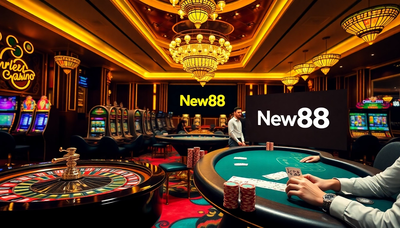 Experience thrilling gambling at New88 with luxurious casino tables and online gaming interfaces.