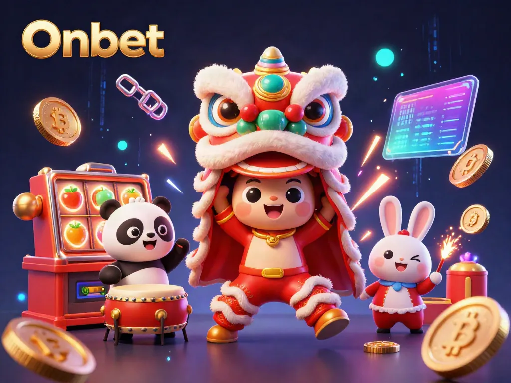 Onbet offers thrilling action with colorful slot reels, animated characters, and gaming elements.