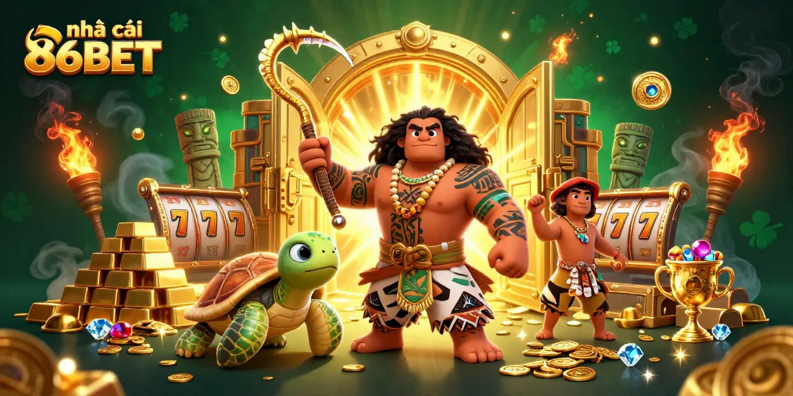 Experience the excitement of nhà cái 86BET with vibrant casino treasures and animated characters.