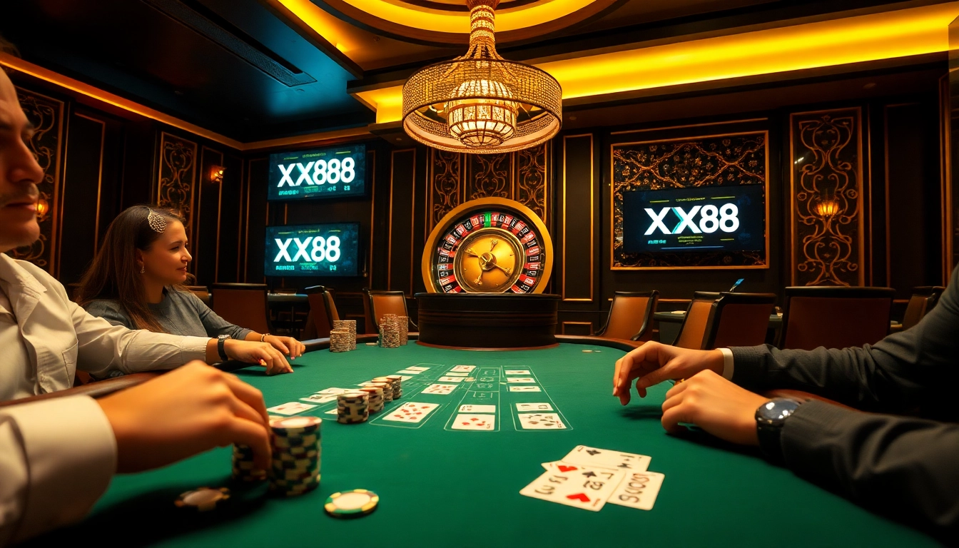 Engage in thrilling gameplay at XX88's opulent casino with poker and roulette.