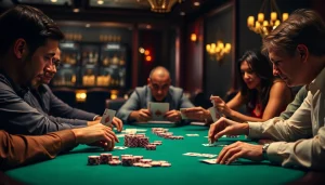 Engaging poker game scene with players focused on their cards and chips.