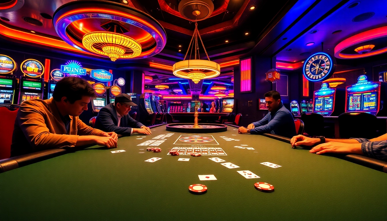 A thrilling poker game at C168.DESIGN casino, featuring players engaged with chips and cards in an electrifying atmosphere.