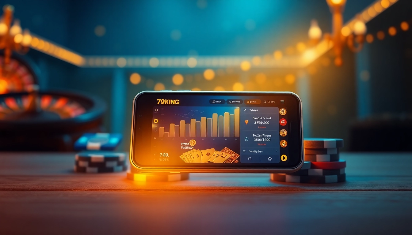 Dynamic 79king online betting app showcasing casino and sports games in a modern setting.