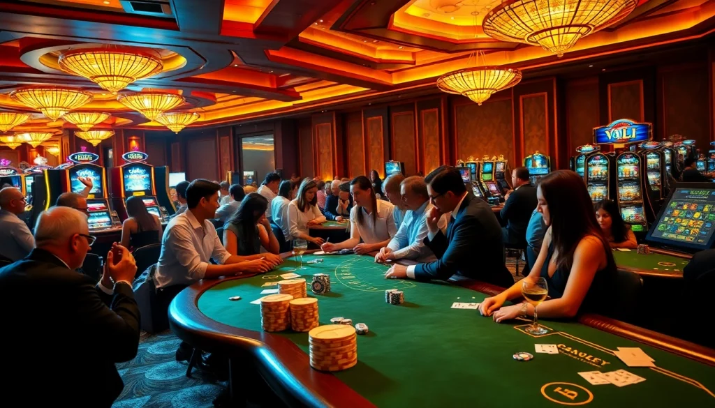 Players enjoying JILI casino games with vibrant lights and dynamic gaming action.