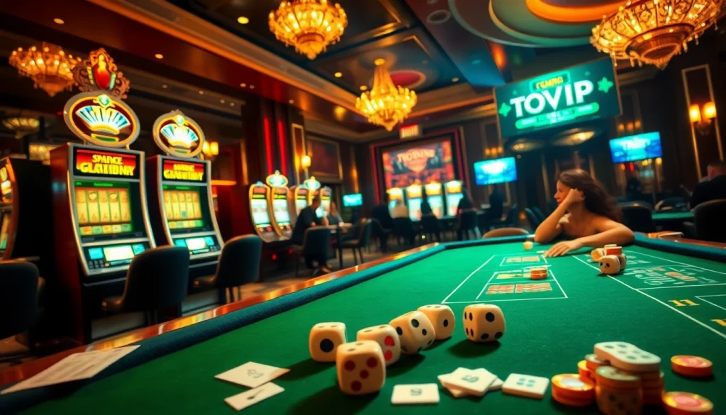 TOPVIP casino experience showcasing exciting games and betting action among players.