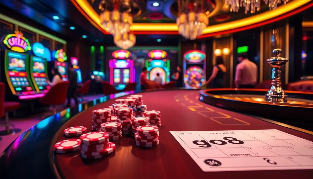 Experience high-stakes gaming at the GO8 casino table with vibrant poker chips in action.