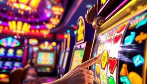 Menggambarkan momen kemenangan pemain slot maxwin dengan suasana kasino yang meriah.