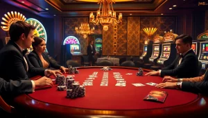 Experience luxury and excitement at JW8 with high-stakes poker, chips, and vibrant casino elements.