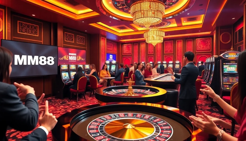 Engaging MM88 casino scene with eager players and vibrant gaming atmosphere.