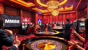 Engaging MM88 casino scene with eager players and vibrant gaming atmosphere.