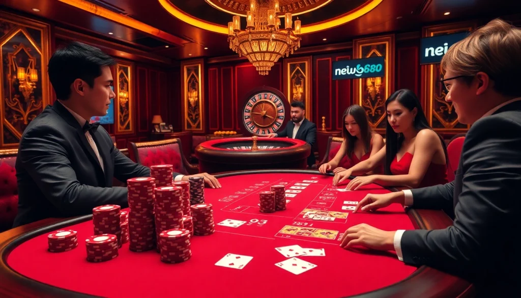 Experience the thrill of engaging poker action at new888, showcasing luxurious gaming tables and vibrant chips.