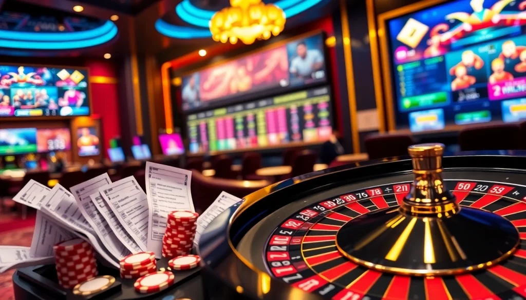 Engage with exhilarating sports betting at https://tx88com.me/ featuring vibrant chips and betting slips.