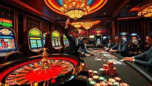 Players celebrating their wins at a luxurious casino table featuring C168 poker chips.