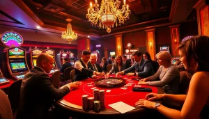 Players engaged in a thrilling poker game reflecting the excitement of s86com's casino offerings.