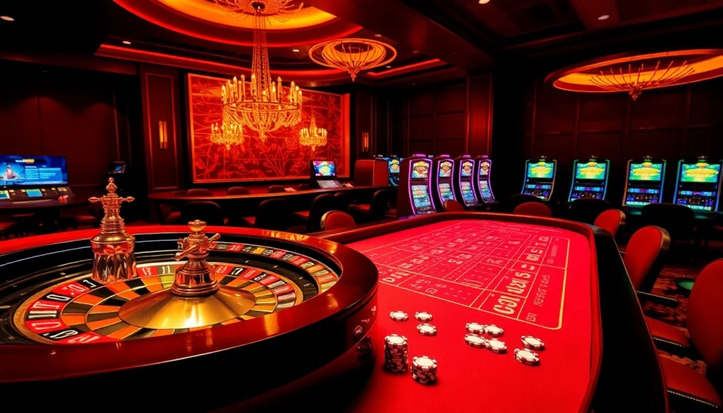 Thabet casino scene showcasing poker and roulette excitement with luxury ambiance.