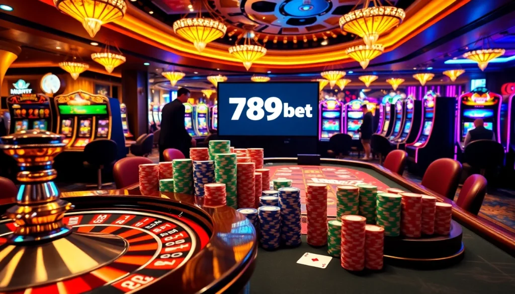 Experience intense gameplay at 789bet com featuring roulette, poker chips, and vibrant slot machines.