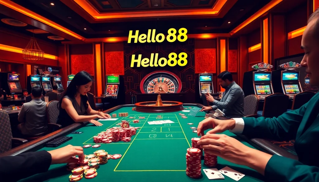 Experience the thrill of gambling at Hello88 with players enjoying a vibrant casino scene.