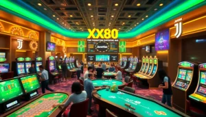 Dynamic XX88 online casino scene featuring diverse games and vibrant ambiance.