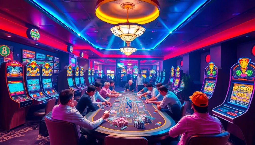 Exciting online gambling atmosphere at bolagacor with vibrant casino lights and gaming elements.