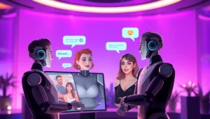 Flirtatious AI chatbots in vibrant digital dialogue showcasing free sex ai interactions.