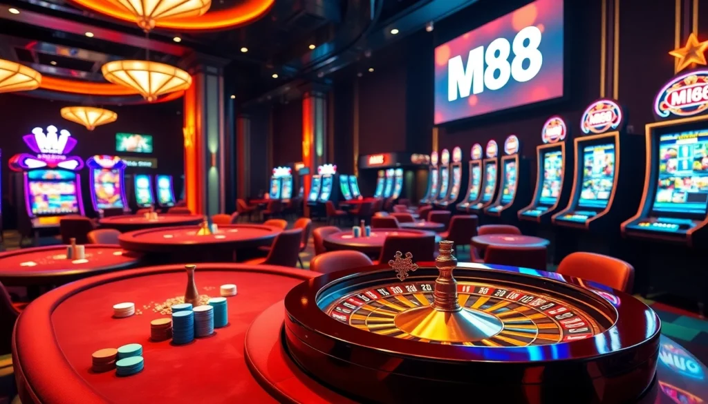 Experience the thrill of MM88 with vibrant casino tables, glowing slots, and professional online betting ambiance.