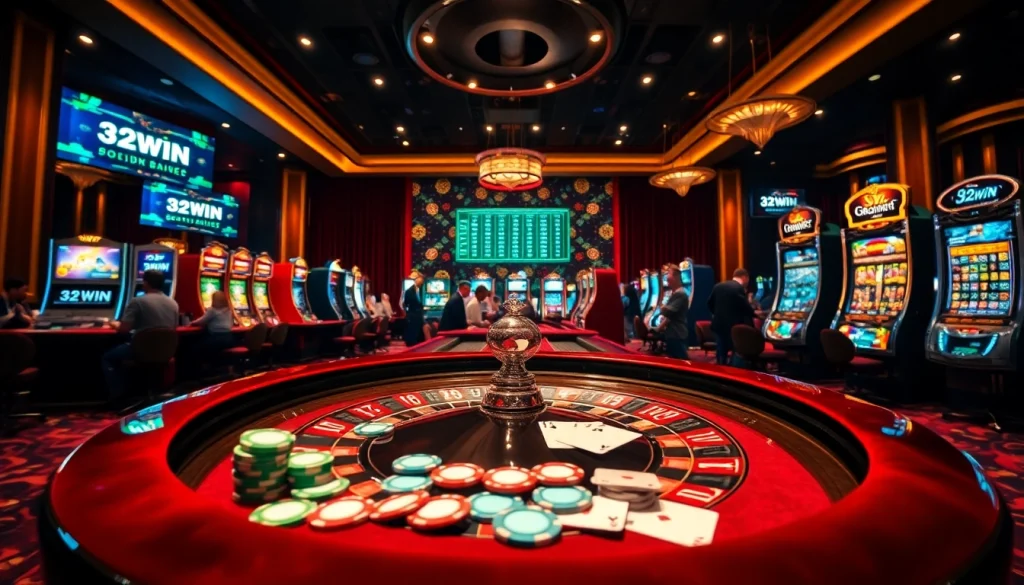 Experience the thrill of gambling with 32WIN in a vibrant casino setting filled with excitement.