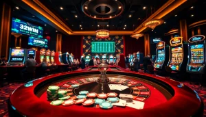 Experience the thrill of gambling with 32WIN in a vibrant casino setting filled with excitement.