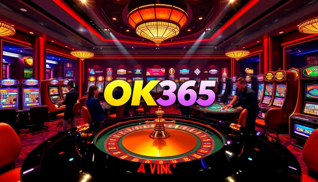 Exciting casino scene featuring OK365 logo with players engaging in high-stakes gameplay.