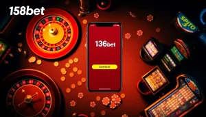 Experience the thrill of online gaming with the 136bet Download option highlighted in a vibrant casino scene.