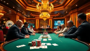 Engaged players at a luxurious poker table embodying the excitement of https://do666.at in a vibrant casino scene.