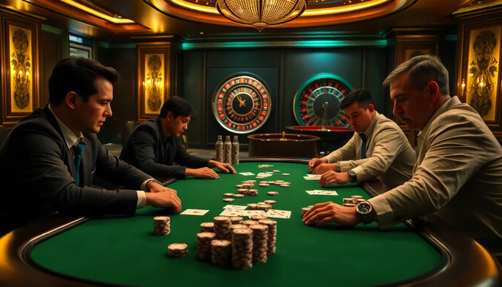 Engaging poker game scene featuring nohu in a luxurious casino atmosphere.