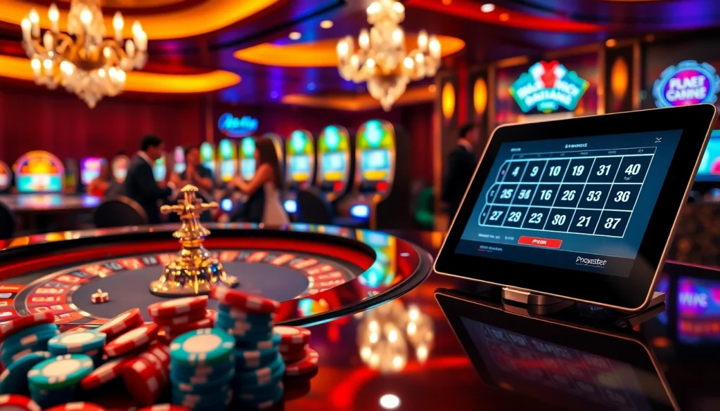 The vibrant casino scene at https://www.6rwin55.com/ highlights a thrilling roulette game and excited players betting for big wins.