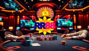 Experience thrilling gameplay at RR88 casino, with poker tables and vibrant betting visuals.