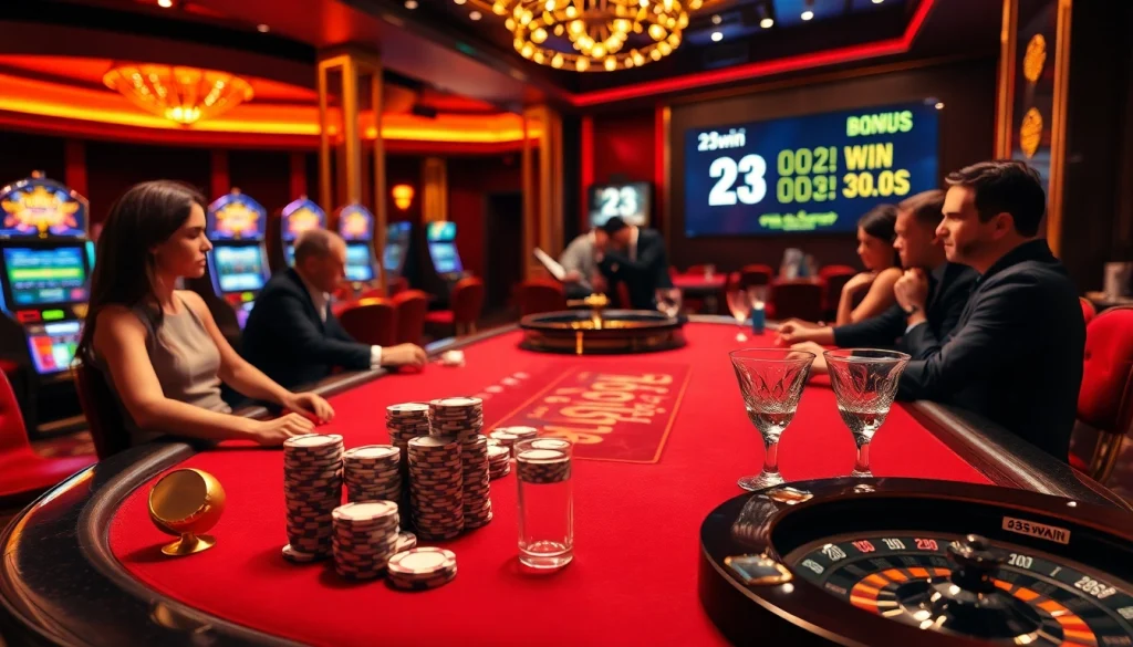 Experience thrilling gameplay at 23win with vibrant poker chips and sophisticated casino ambiance.