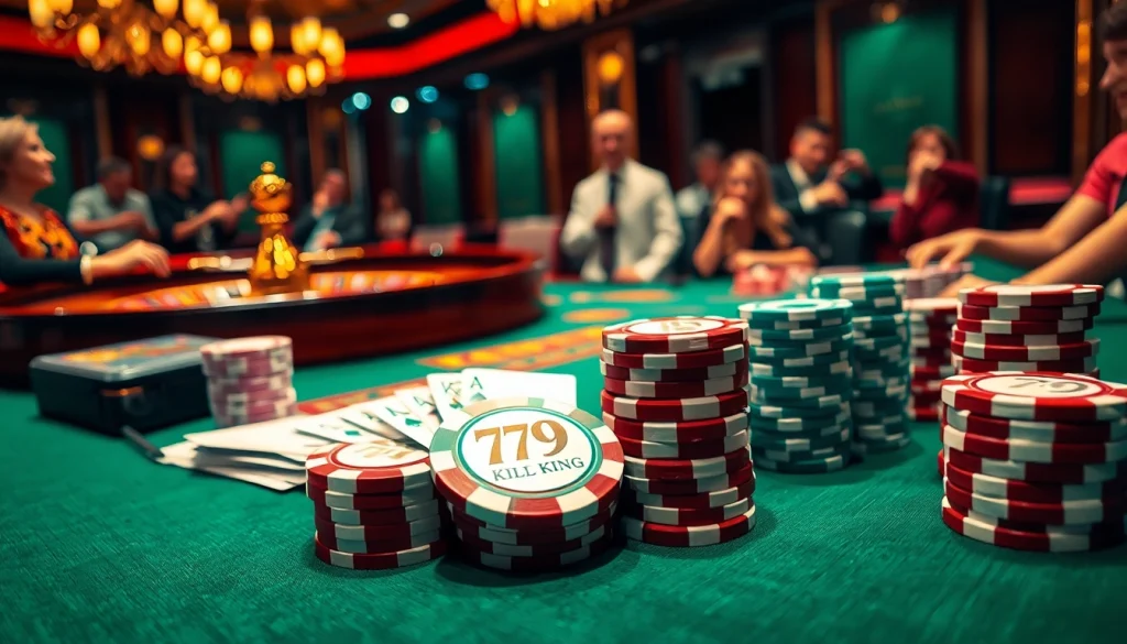 Players engaging in thrilling games at the 79king casino, featuring vibrant poker chips and cards.