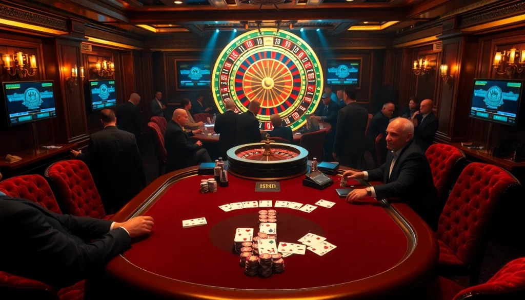 Engaging in a thrilling poker game at a luxurious casino table, featuring the hidden wiki resources for online gambling.