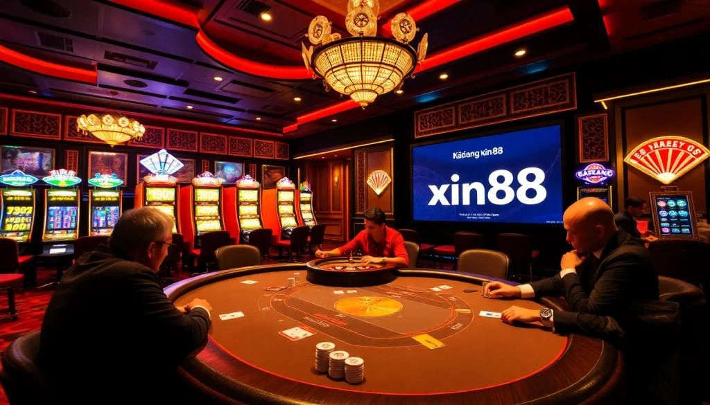 Engage in đăng ký xin88 at our thrilling casino table featuring poker chips and cards.