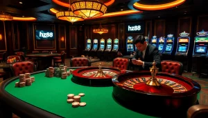 Experience high-stakes gambling at an upscale casino featuring hz88 poker tables and a thrilling roulette ambiance.
