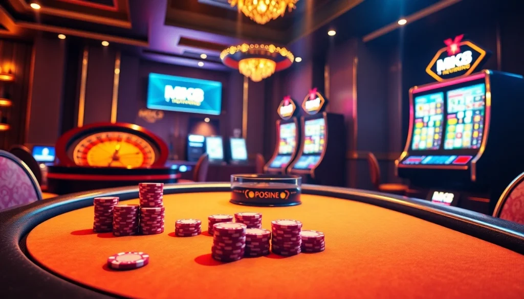 Gamblers enjoy a thrilling MK8 casino experience with vibrant chips and cards at the poker table.