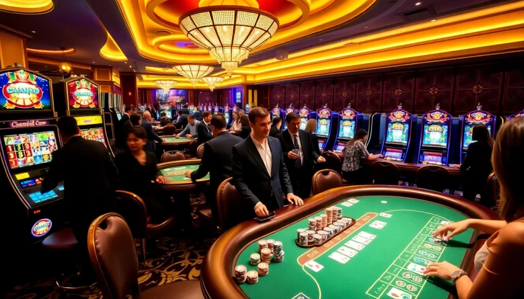 Players engaging in exciting games at MM88 casino with vibrant tables and luxury décor.