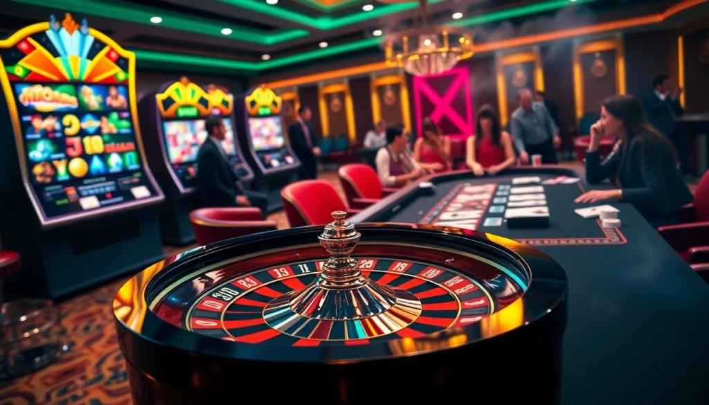 Experience thrilling IDNslot gameplay with vibrant slot machines and a bustling casino atmosphere.